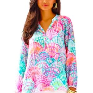 NWT Lilly Pulitzer Elsa Silk Top Blouse Multi Oh Shello